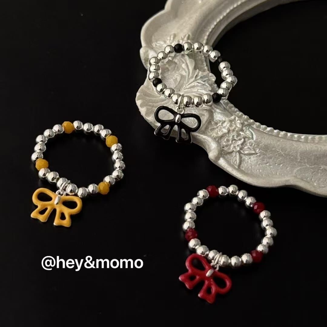 HM4309 925銀彩釉蝴蝶結戒指（黑/紅/黃三色）