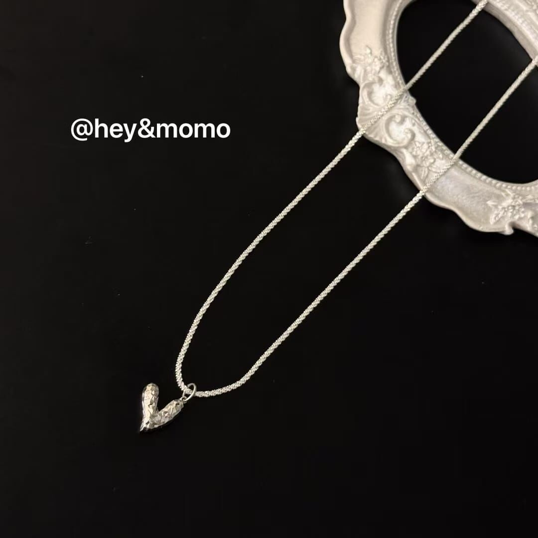 HM4308 925銀俏皮雙面愛心吊墜超閃義大利銀鏈條項鍊
