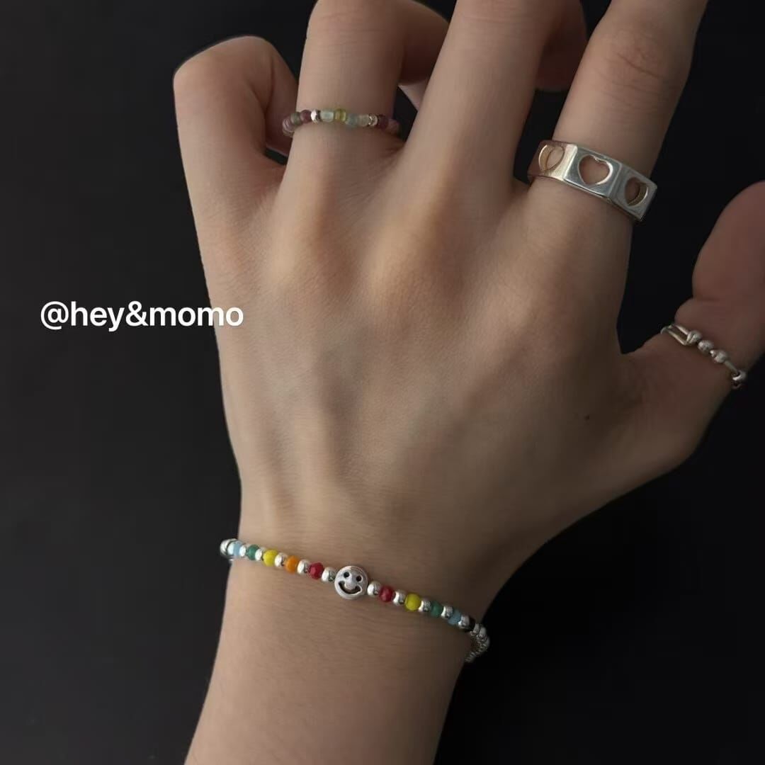 HM4310 925銀彩珠銀球笑臉彈力繩手鍊