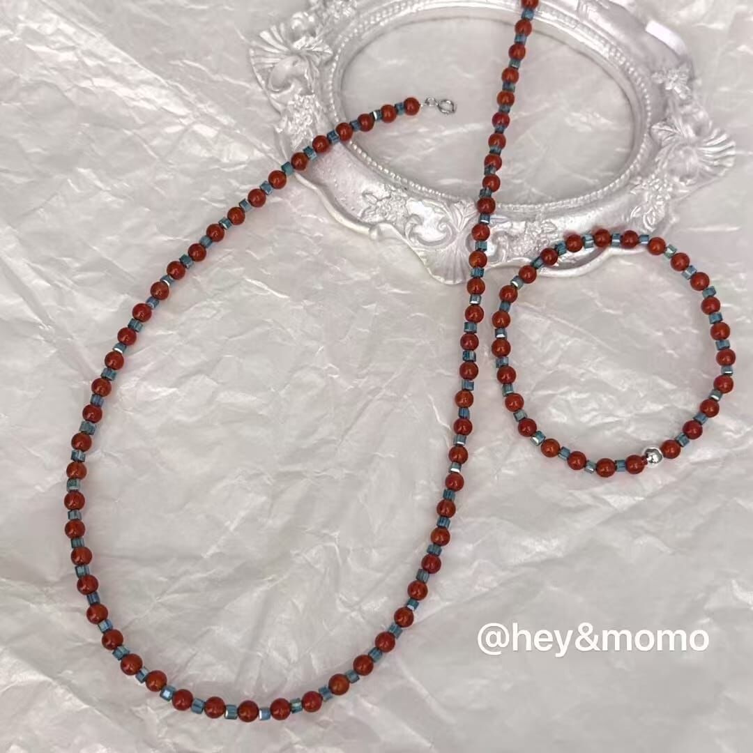 HM4312 925銀權志龍經典藍紅配色(藍水晶➕紅瑪瑙)彈力繩手鍊