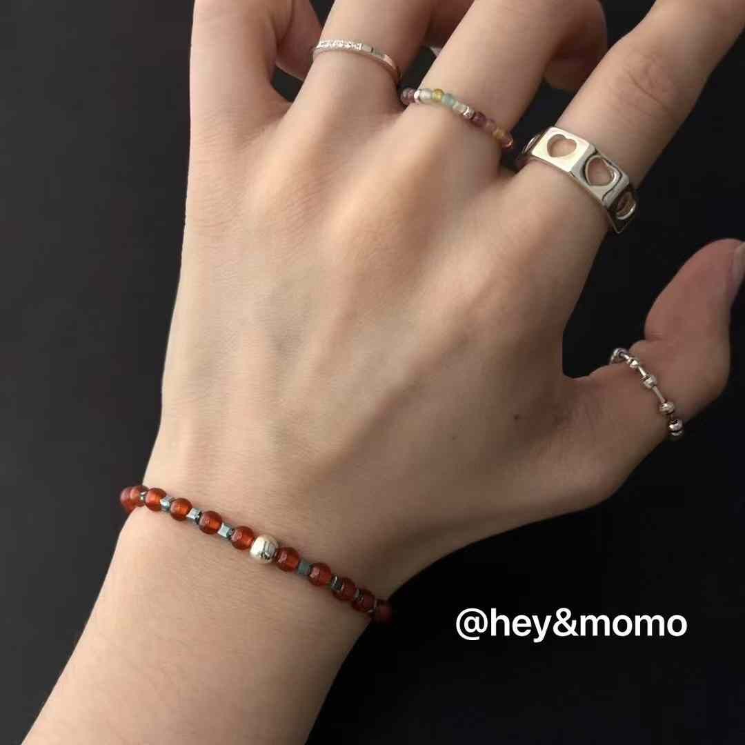 HM4312 925銀權志龍經典藍紅配色(藍水晶➕紅瑪瑙)彈力繩手鍊