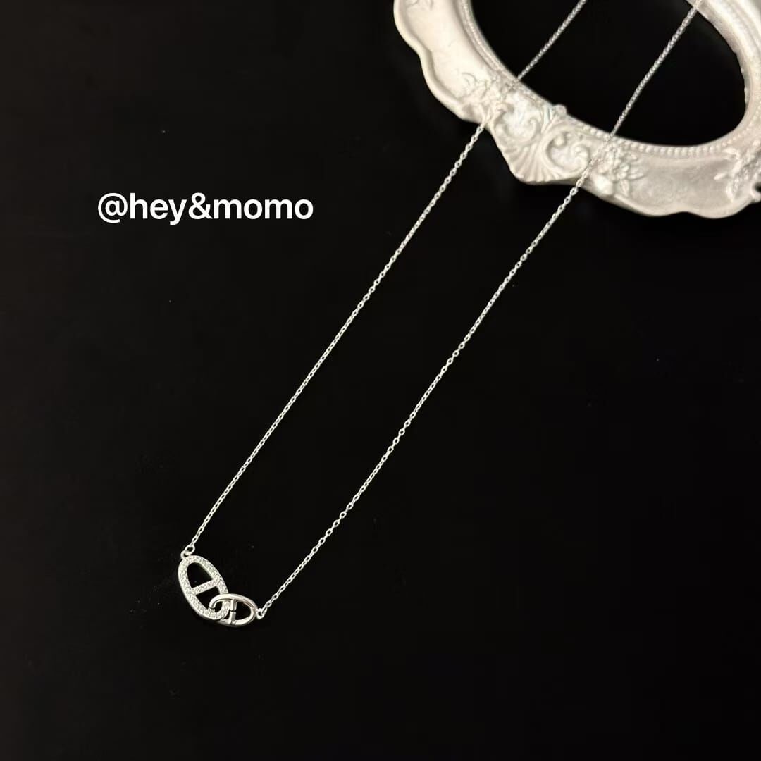 HM4314 925銀微鑲鑽雙豬鼻簡約項鍊