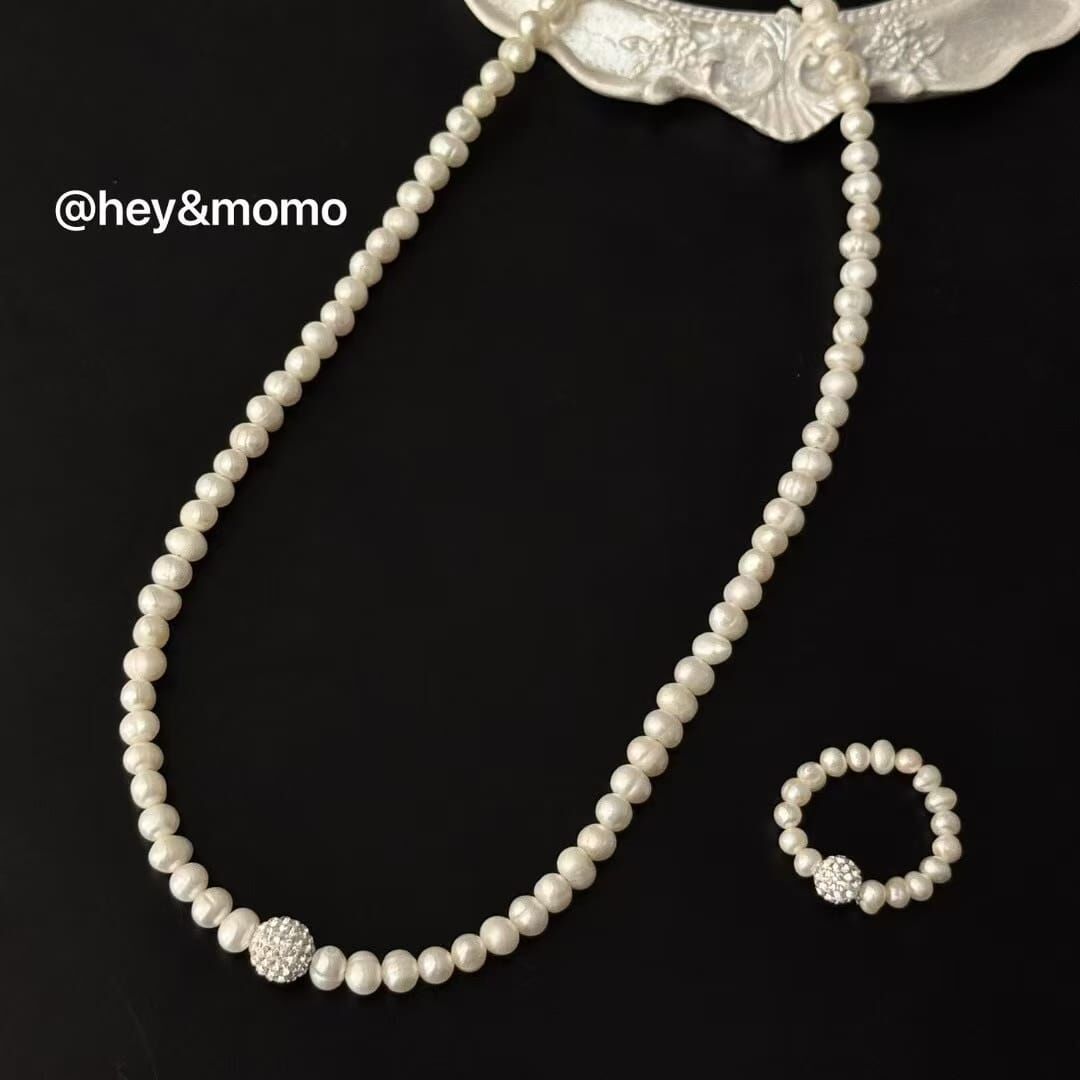 HM4319 925銀超閃施華洛鑽球淡水珍珠氣質項鍊