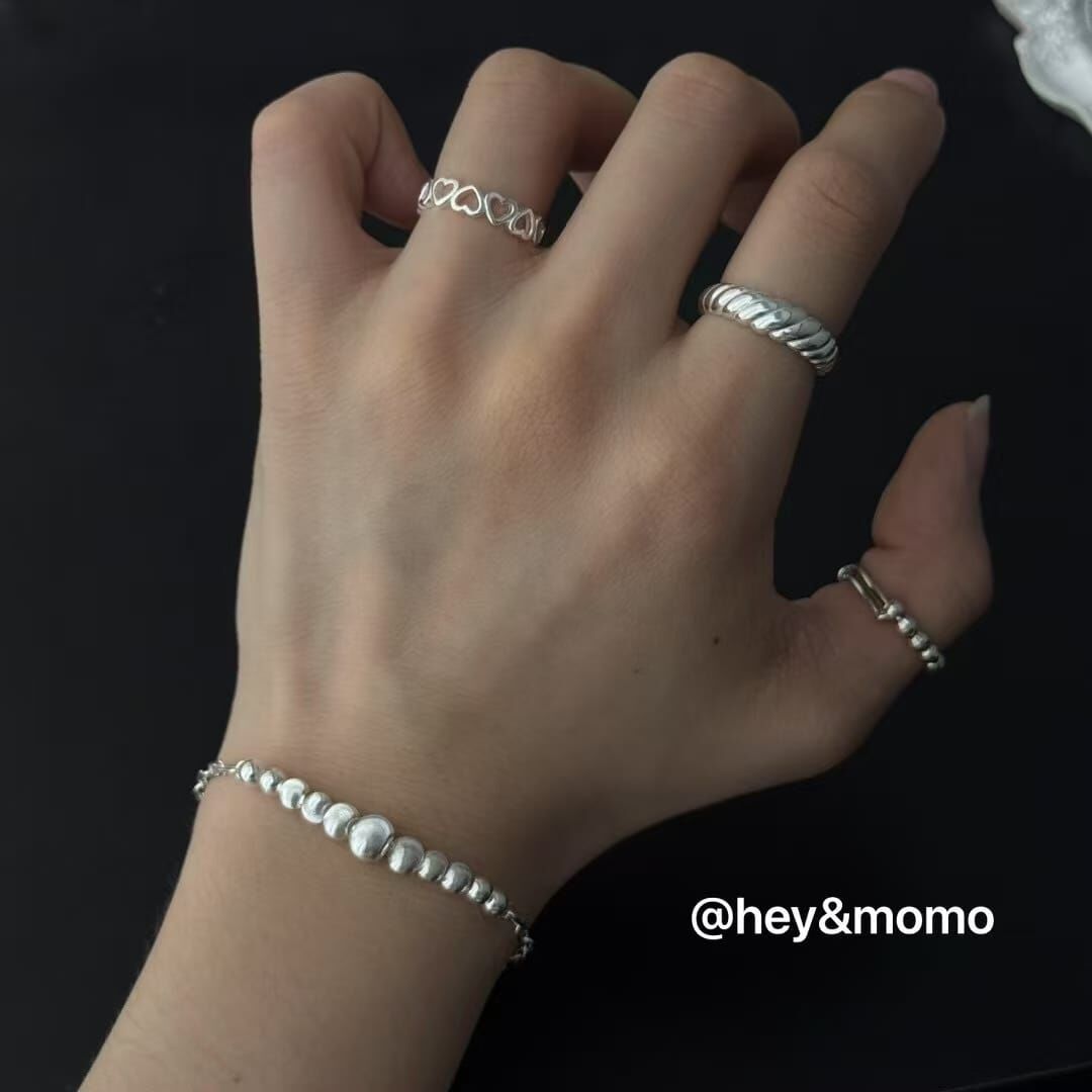 HM4325 925銀磨砂銀球別針鏈手鍊