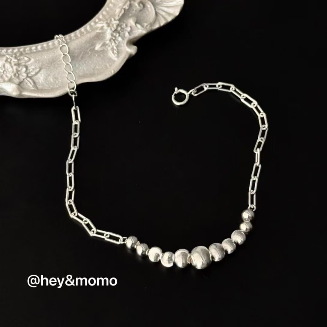 HM4325 925銀磨砂銀球別針鏈手鍊