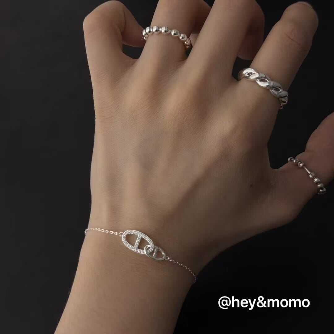 HM4328 925銀微鑲鑽雙豬鼻簡約手鍊