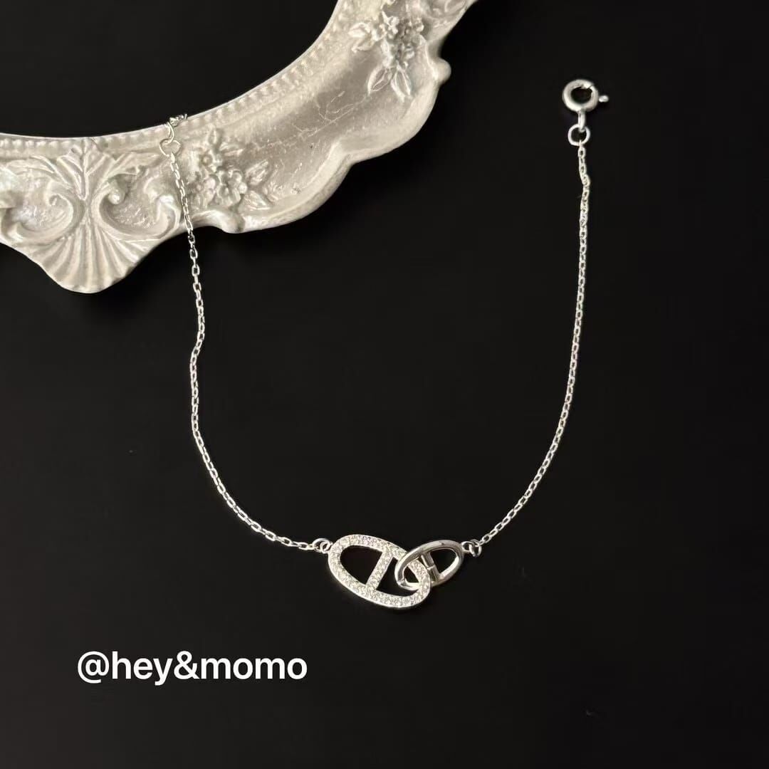 HM4328 925銀微鑲鑽雙豬鼻簡約手鍊