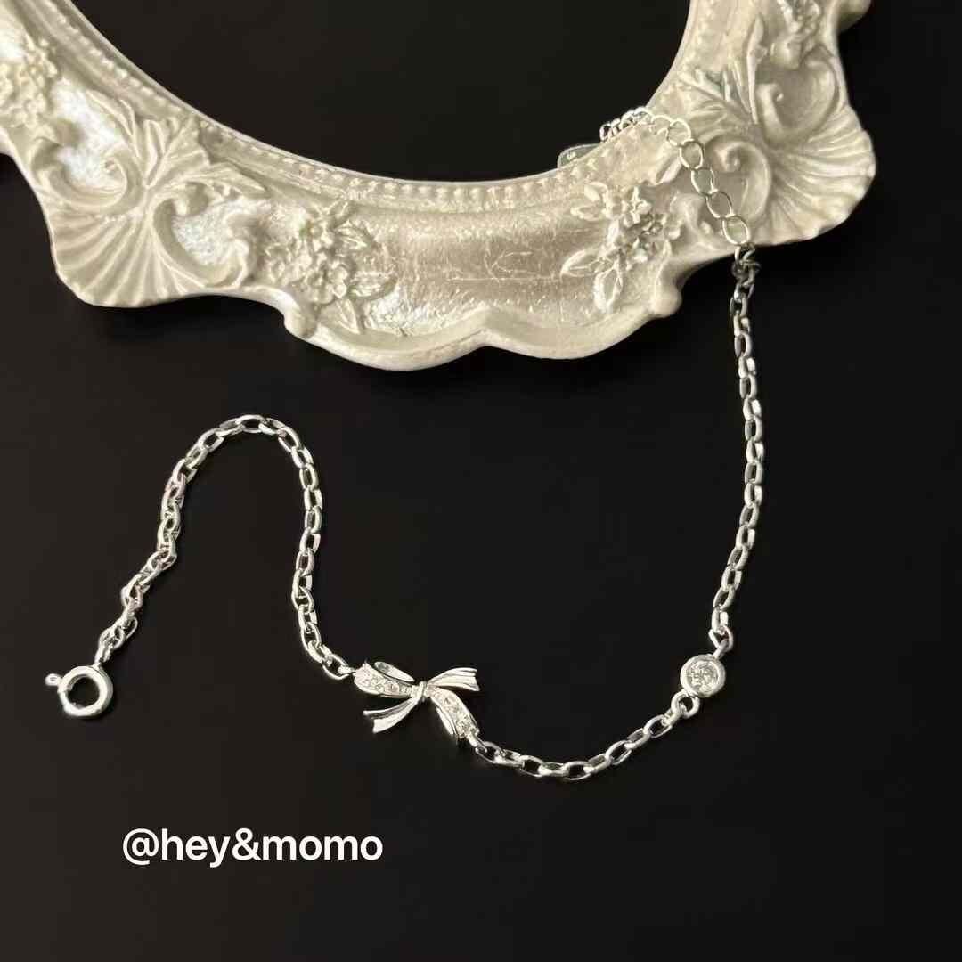 HM4329 925銀微鑲鑽蝴蝶結簡約手鍊