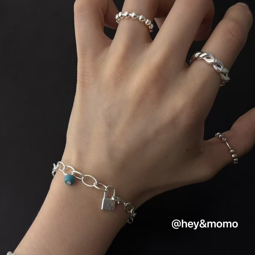 HM4330 925銀綠松石➕鎖頭吊墜手鍊