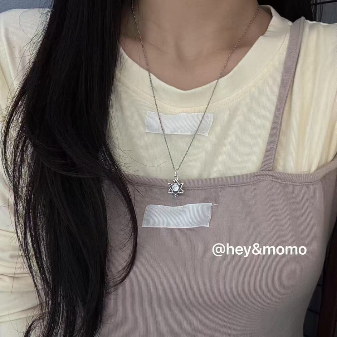 HM4381 925銀六芒星吊墜長版項鍊