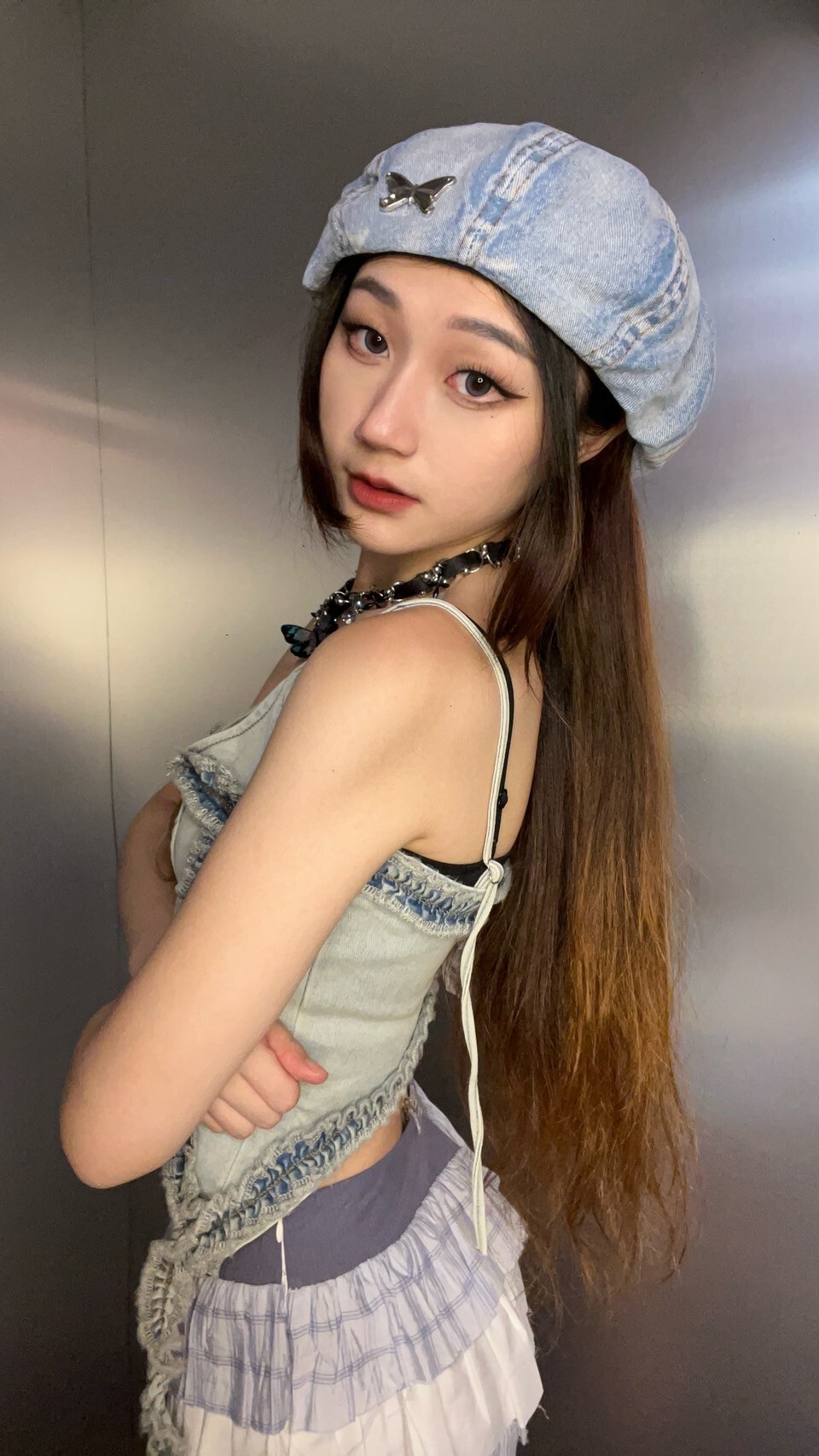 蝴蝶水洗報童帽