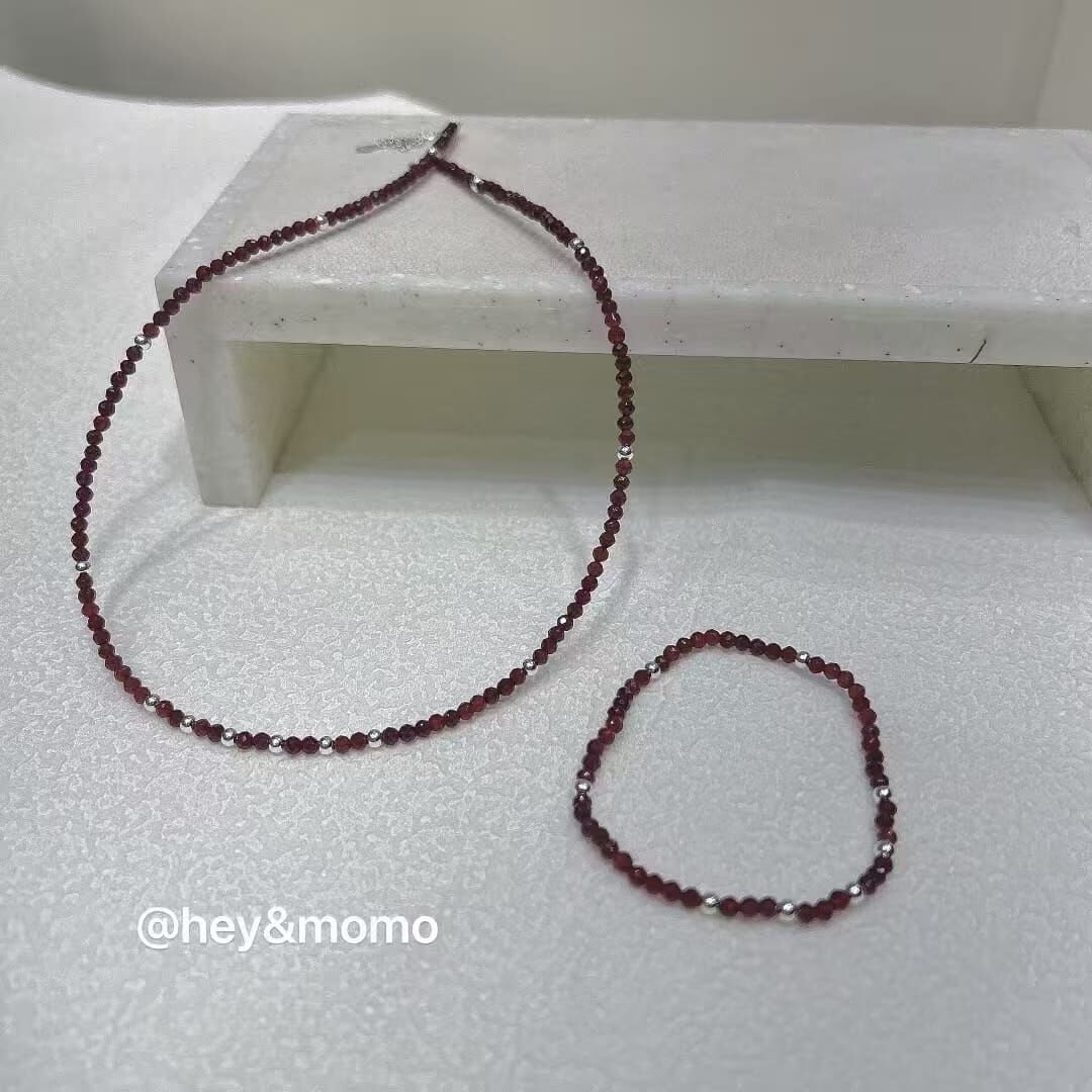HM4337 925銀紅石榴石➕小銀球彈力繩手鍊
