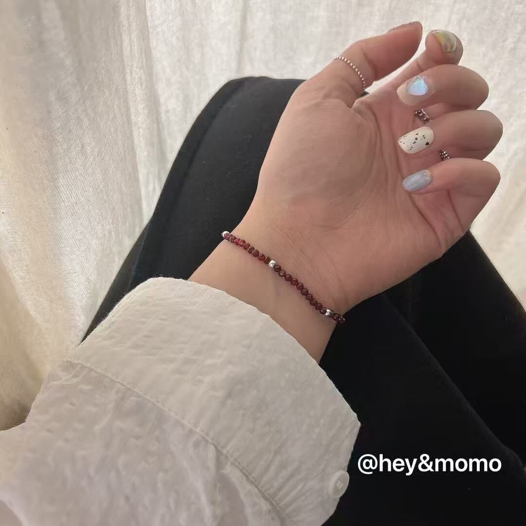 HM4337 925銀紅石榴石➕小銀球彈力繩手鍊