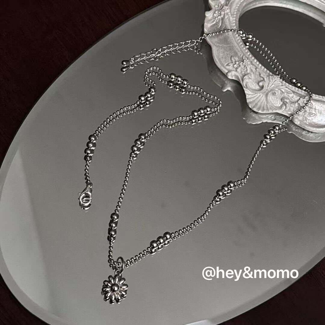 HM4338 925銀明星同款小雛菊吊墜銀球項鍊
