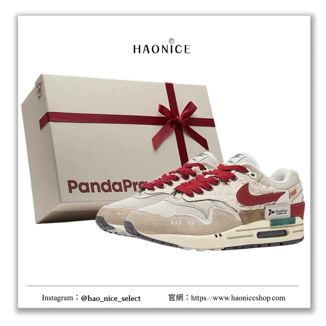【HAO NICE 】熊貓惡作劇系列 ❗️配合FAKEBUSTERS驗鞋 ❗️Nike Air Max1聖誕節冬夢奇緣系列 復古戀歌訂製 低筒復古風慢跑鞋❤️