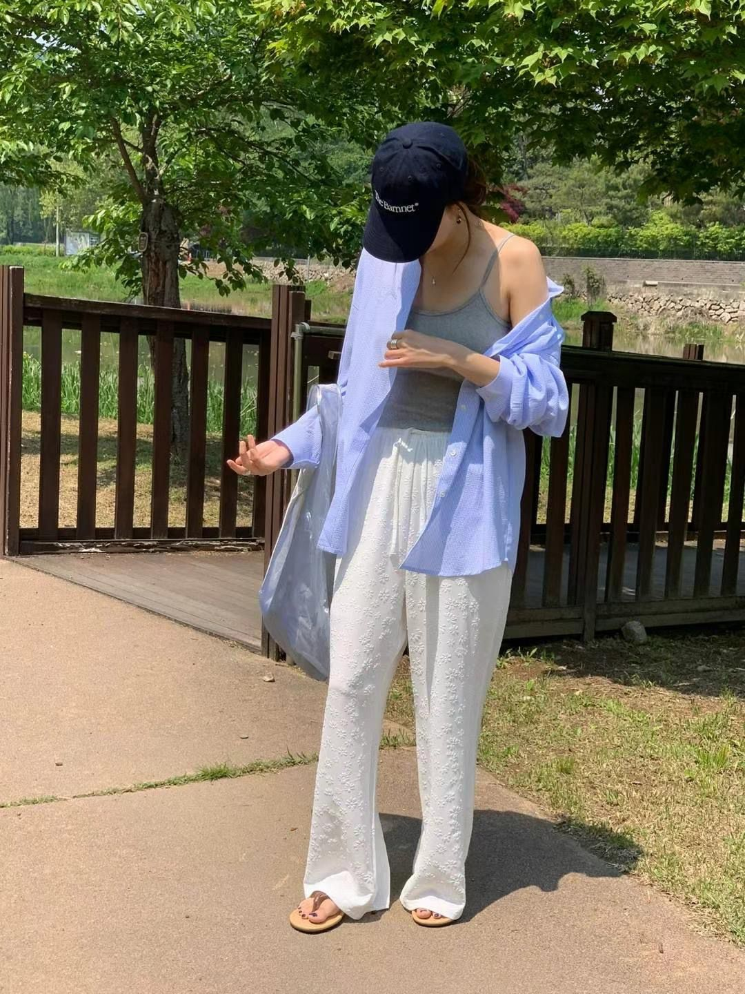 暗紋花花闊腳褲(米色)