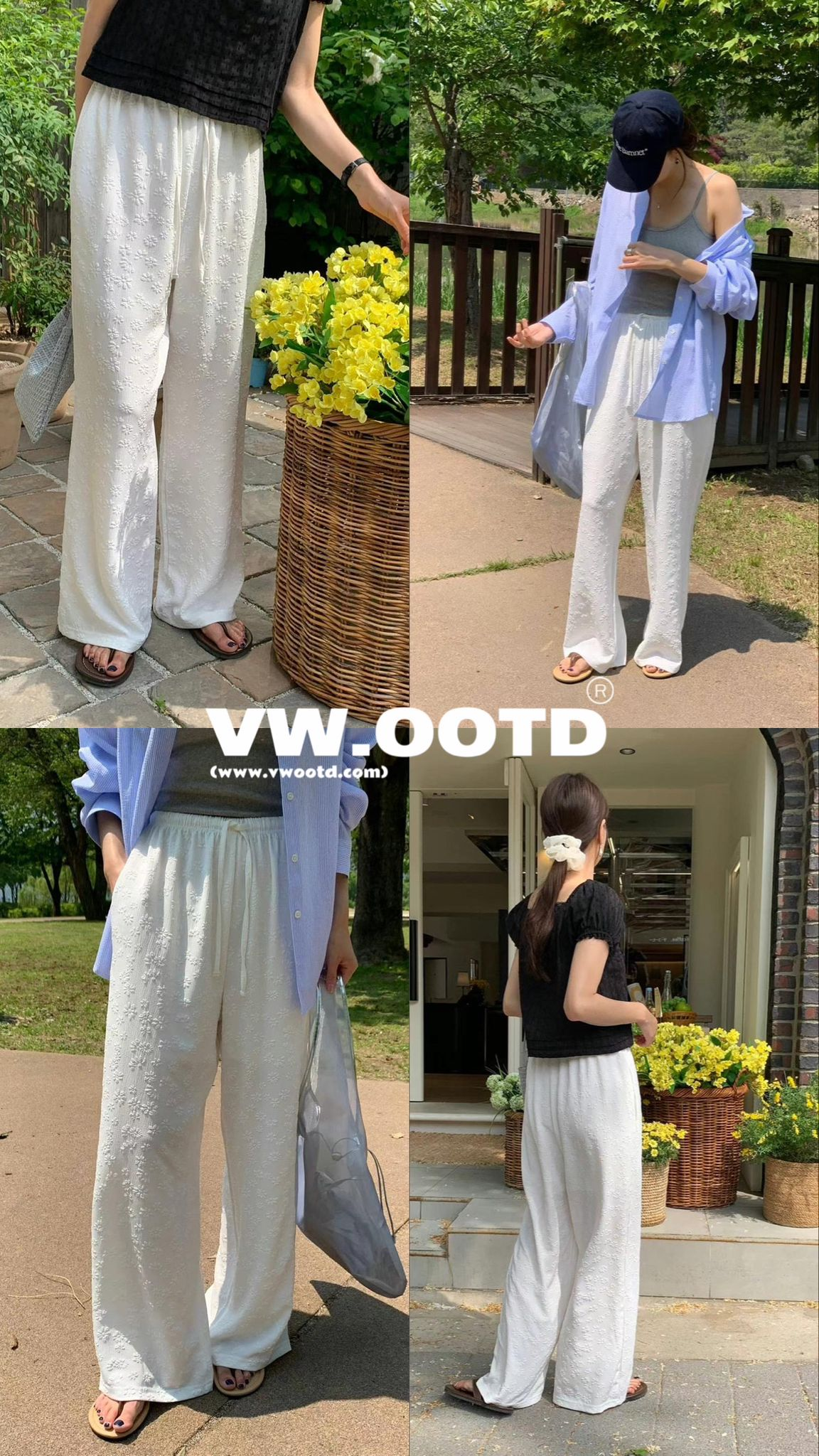 暗紋花花闊腳褲(米色)