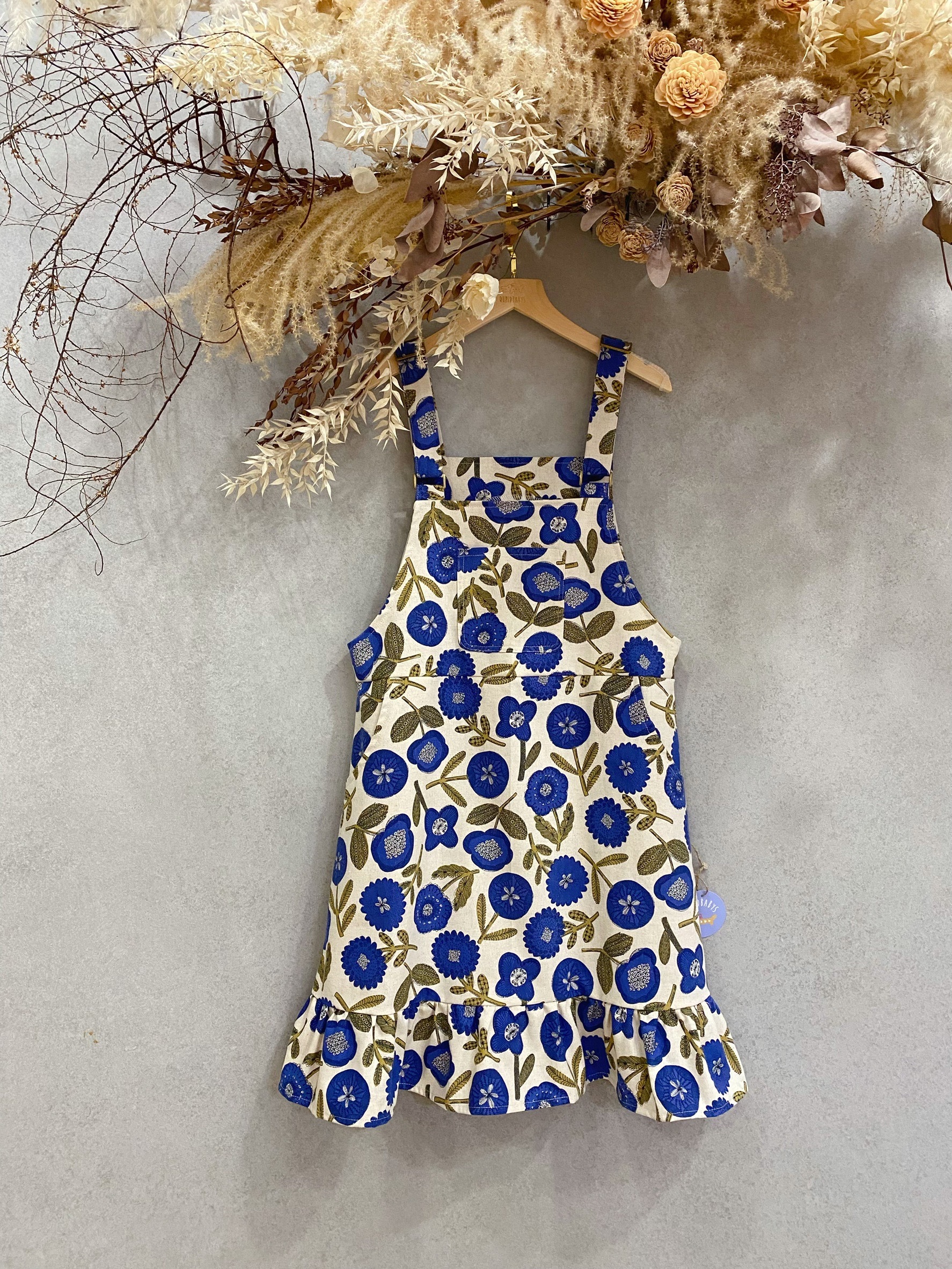 米底藍花卉 媽咪仙度瑞拉短洋裝1.0