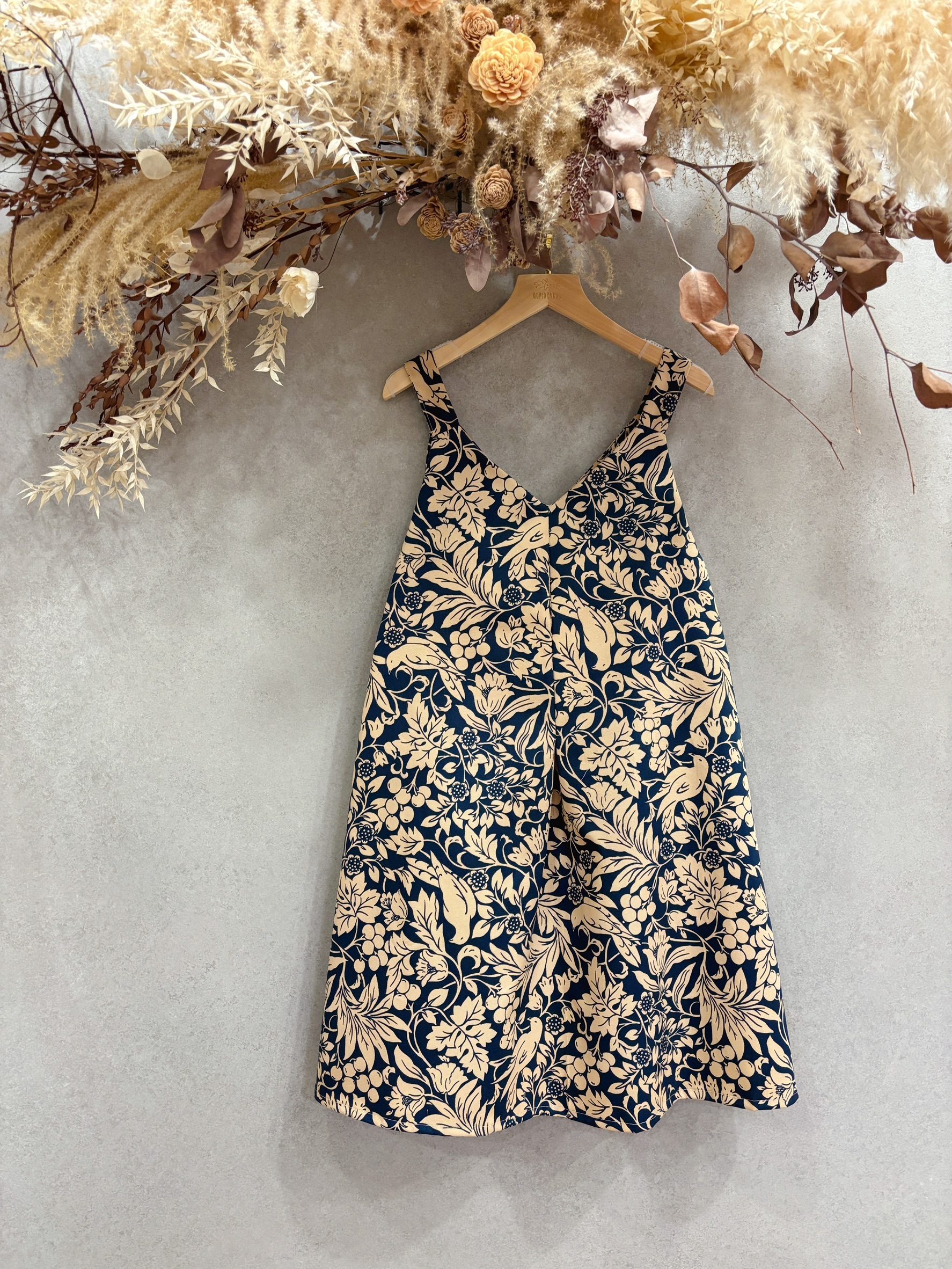 深藍果實鳥 媽咪A字短洋裝