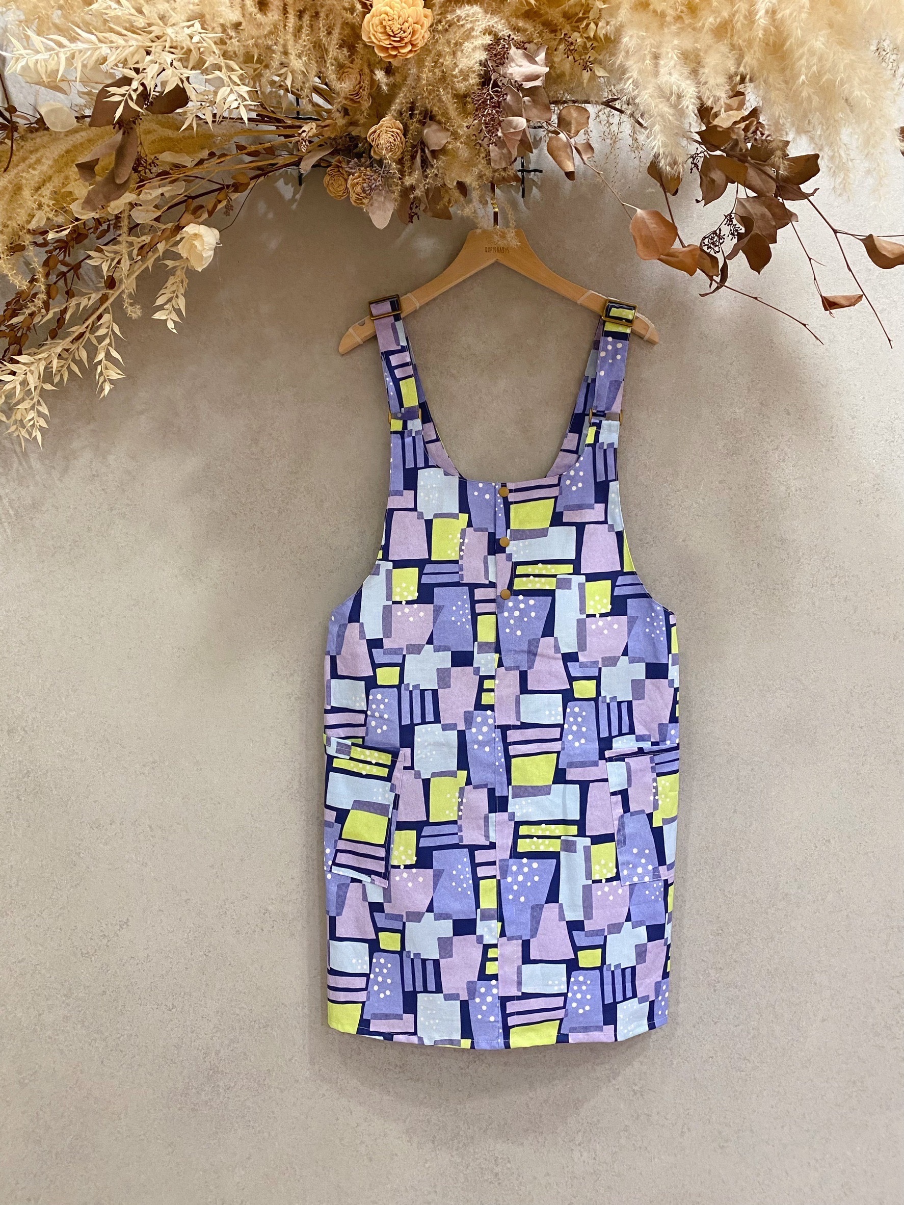 紫綠方格 媽咪大U吊帶短裙