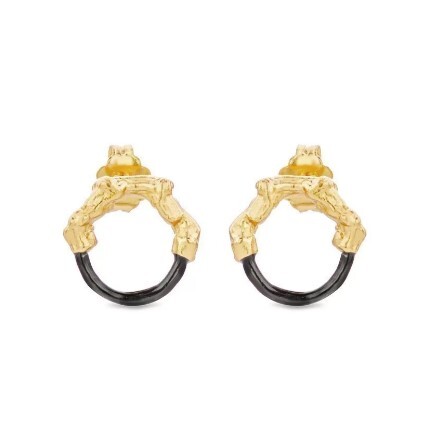 1TA0524-099 THALLO Helios Earrings Mini Colored Studs Hoops Small 24K Gold Vermeil on Sterling Silver Black Enamel #s408b (A-SK-E)