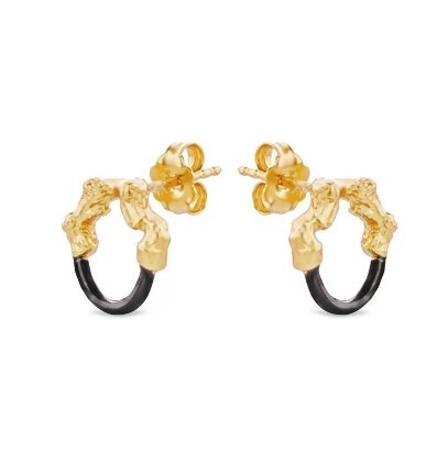 1TA0524-099 THALLO Helios Earrings Mini Colored Studs Hoops Small 24K Gold Vermeil on Sterling Silver Black Enamel #s408b (A-SK-E)