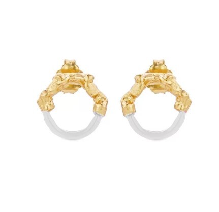 1TA0524-100 THALLO Helios Earrings Mini Colored Studs Hoops Small 24K Gold Vermeil on Sterling Silver White Jasper #s408b (A-SK-E)