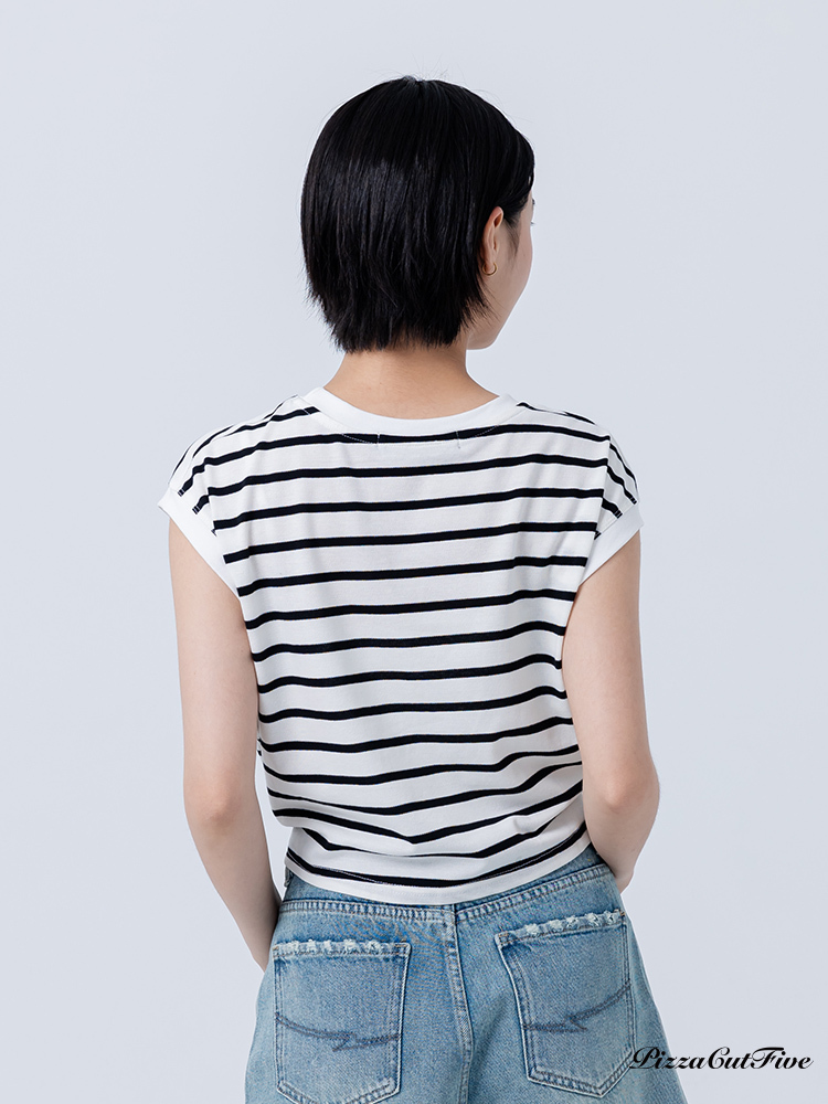 [SALE]百搭綁帶條紋短袖上衣 PizzaCutFive PCF252404026