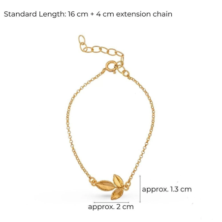 1TA0524-154 THALLO Memories Rose Bracelet Mini Three Leaves XS 24K Gold Vermeil On Sterling Silver Gold #s843a (A-SK-E)