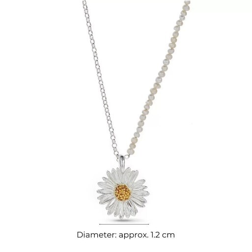 1TA0524-175 THALLO Daisy Field Daisy Pendant Layer with Detachable Motif 24K Gold and Sterling Silver Pearl #s343b (A-SK-E)