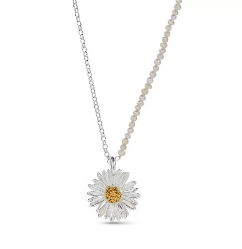 1TA0524-175 THALLO Daisy Field Daisy Pendant Layer with Detachable Motif 24K Gold and Sterling Silver Pearl #s343b (A-SK-E)