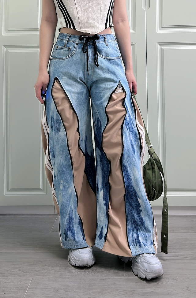 【售罄】泰國REMAKE 拉鏈併布漸變色牛仔褲 (男女款)