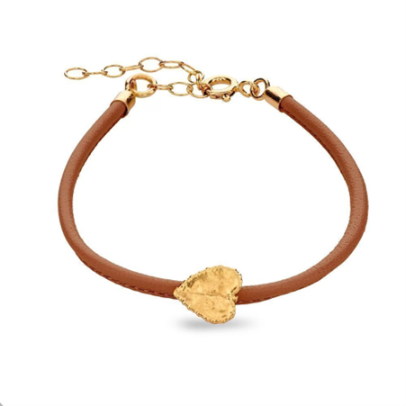 1TA0524-208 THALLO Emotions Cyclamen Bracelet Mini Leather 24K Gold Vermeil On Sterling Silver Brown #s206b (A-EU-E)