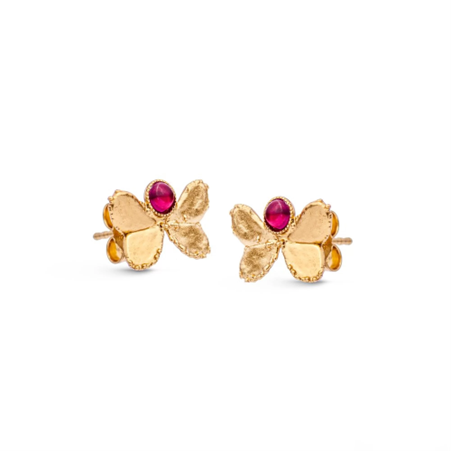1TA0524-219 THALLO Pnoe Trefoil Earrings Mini Studs Gold/Red #s824a (A-SK-E)