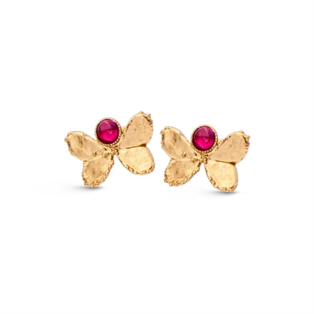 1TA0524-219 THALLO Pnoe Trefoil Earrings Mini Studs Gold/Red #s824a (A-SK-E)