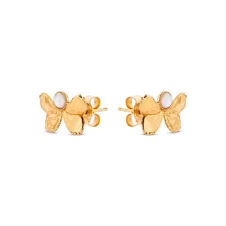 1TA0524-220 THALLO Pnoe Trefoil Earrings Mini Studs Gold/White #s824a (A-SK-E)