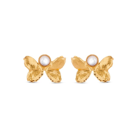 1TA0524-220 THALLO Pnoe Trefoil Earrings Mini Studs Gold/White #s824a (A-SK-E)
