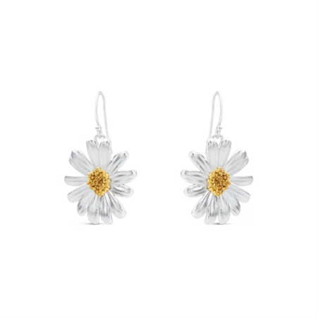 1TA0524-225 THALLO Aigli Daisy Earrings Statement Drops & Dangles With Hooks Silver #s659a (A-SK-E)