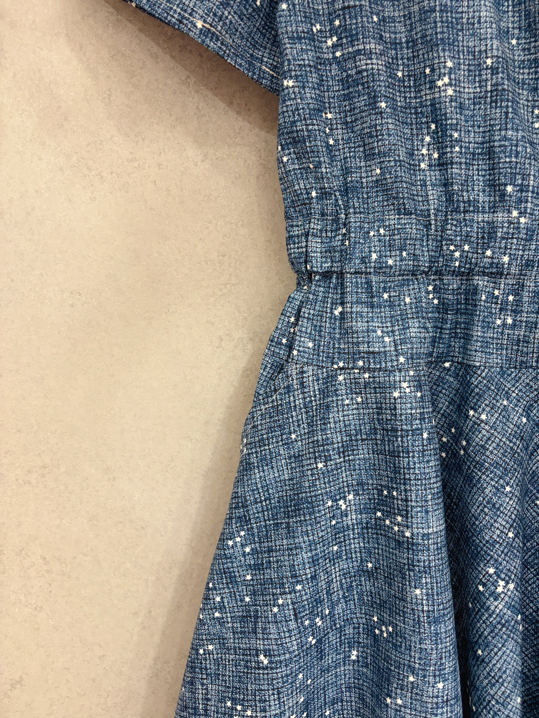 牛仔星星 媽咪復古喇叭短袖短洋裝