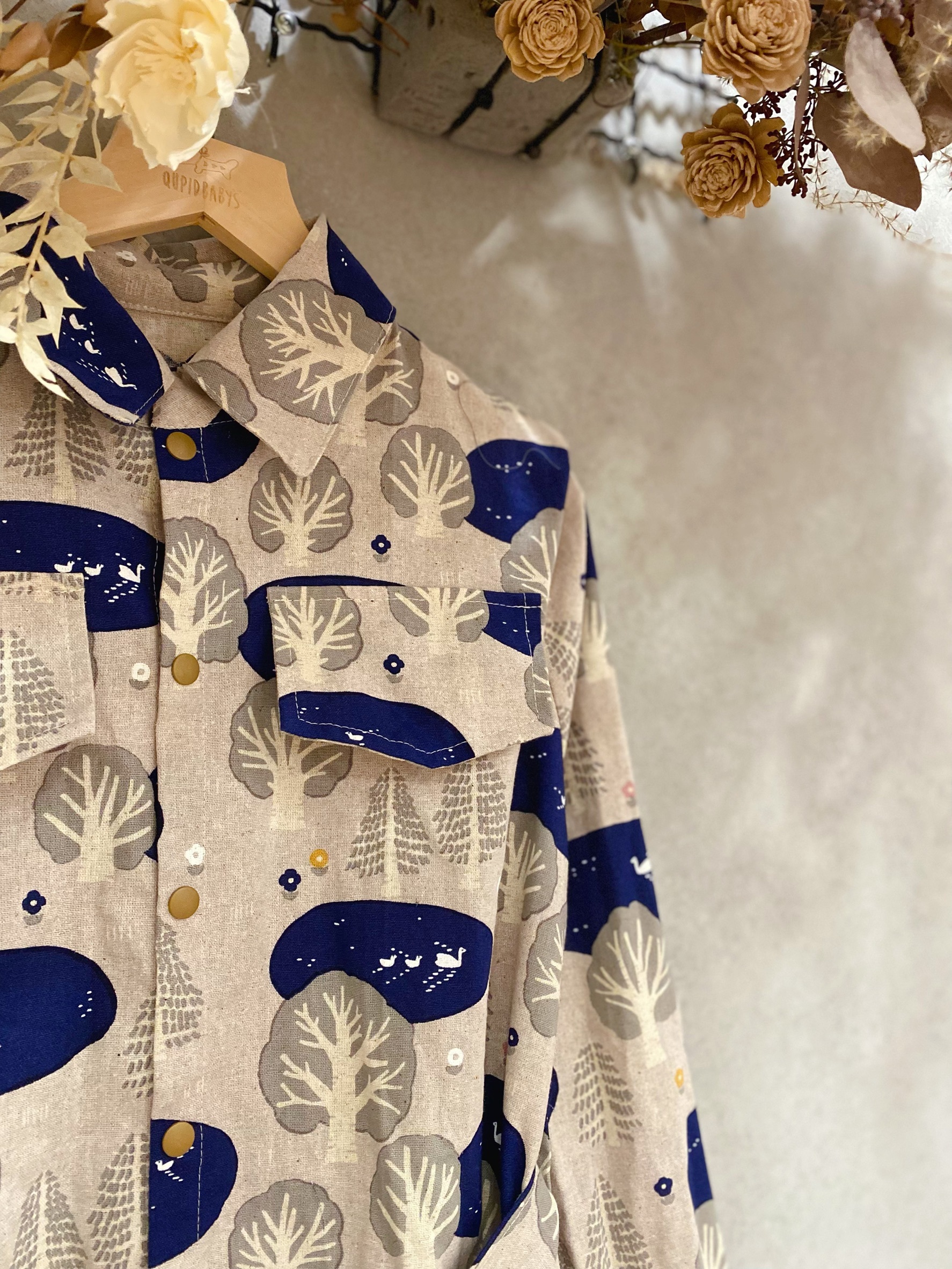 灰樹林與藍湖畔 媽咪腰帶襯衫洋裝