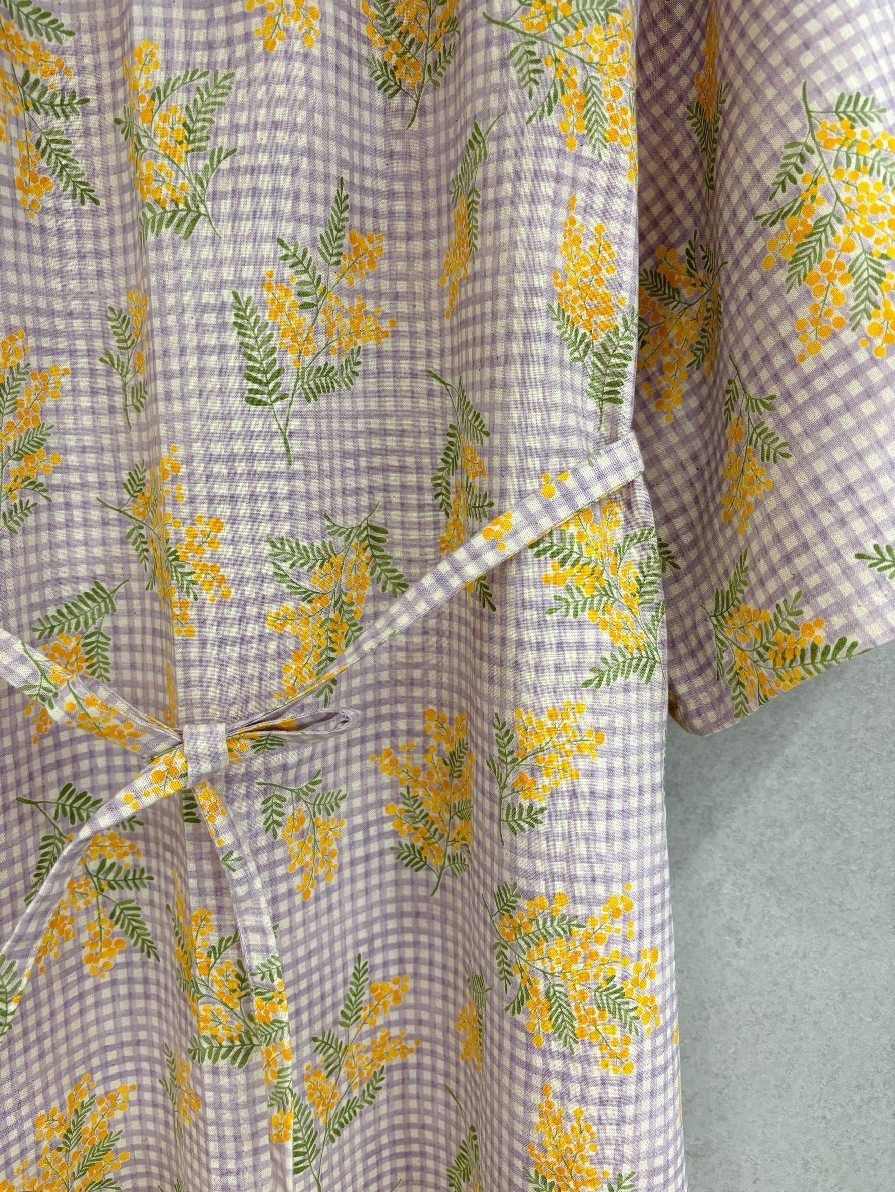 紫格麥穗 媽咪和服袖短洋裝