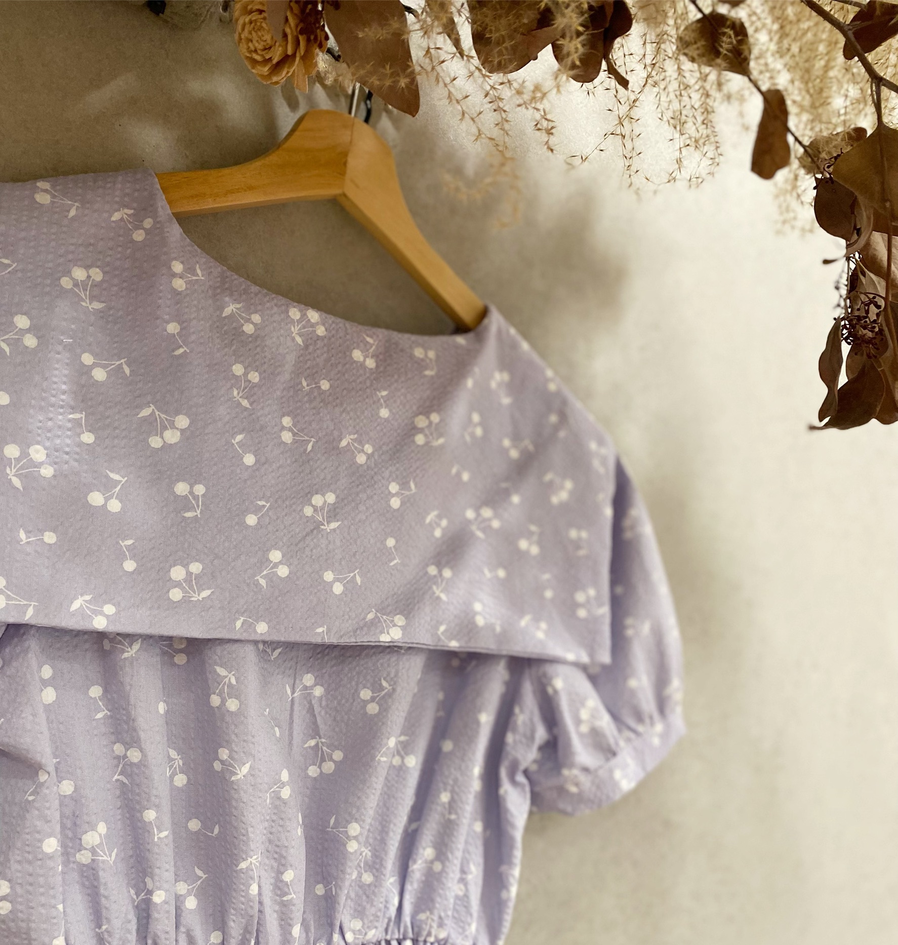 淺紫櫻桃 媽咪海軍領短洋裝