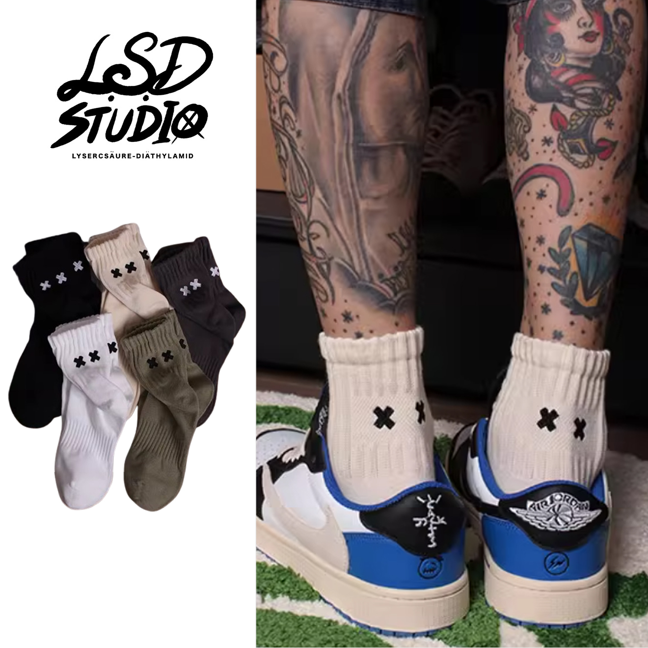 【SCCX225】簡約刺繡X後跟設計中筒襪