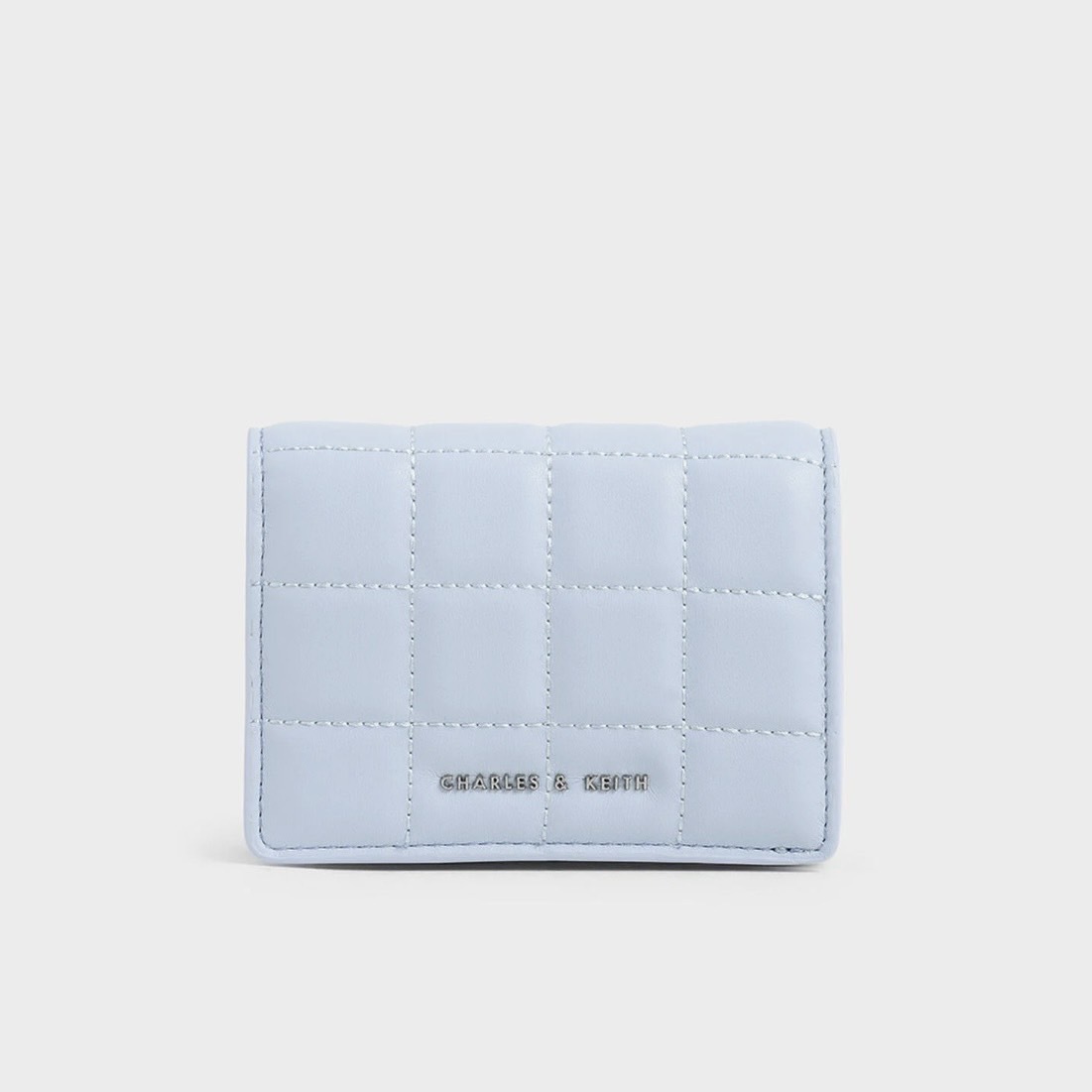 <美瘋了😍!!>Charles & Keith 小CK 方格 縫線 短夾 淺藍色