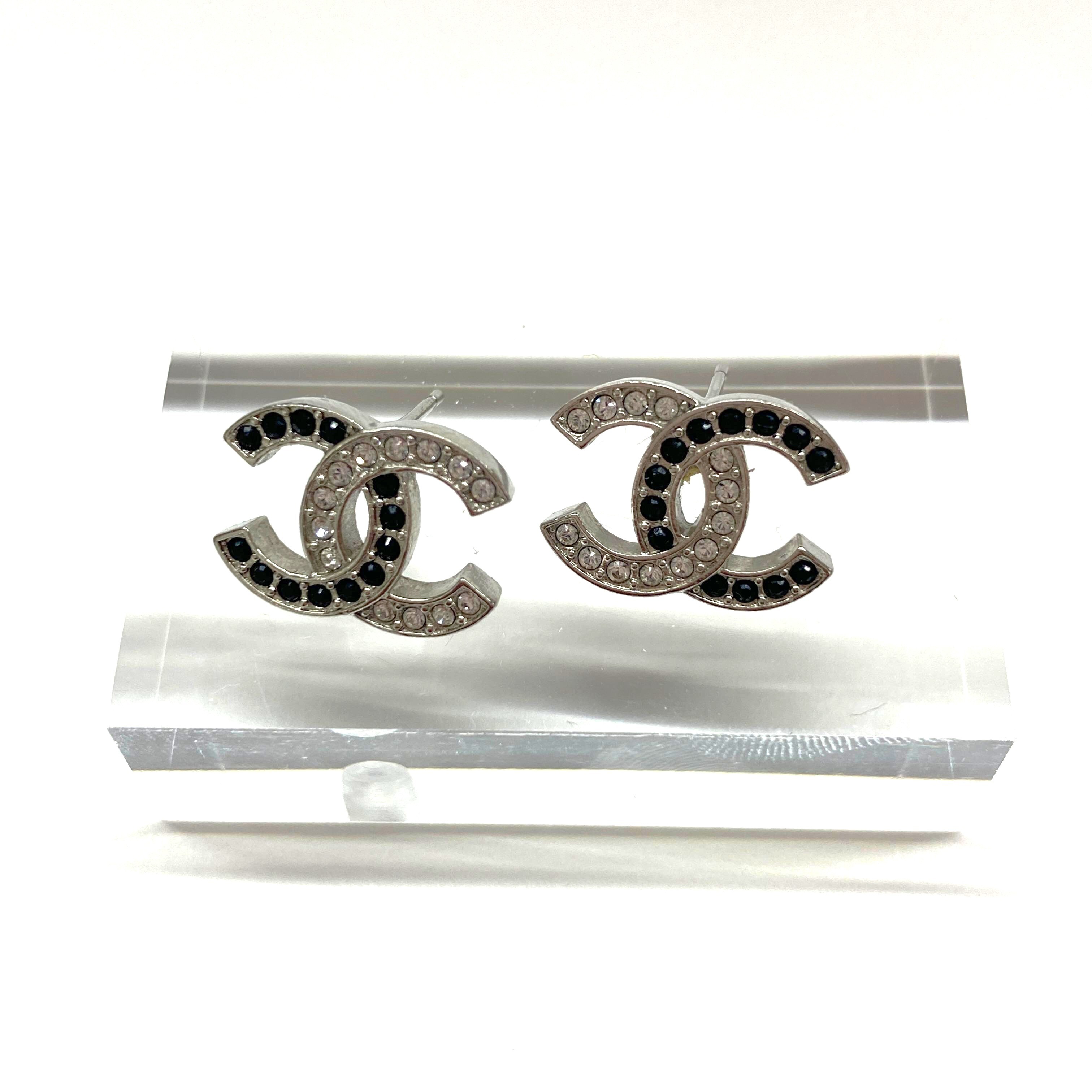 Chanel Coco Mark Metal x Rhinestone Piercing Earrings