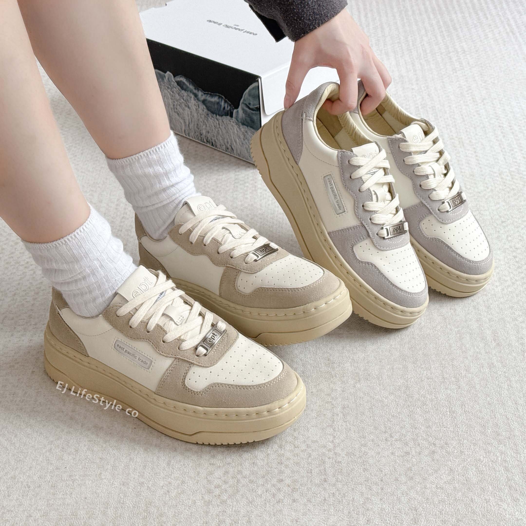 韓國限定🇰🇷 EPT COURT HIGH 復古鞋 小白鞋 奶油色 黑白色 綠色 厚底 增高 / 預購