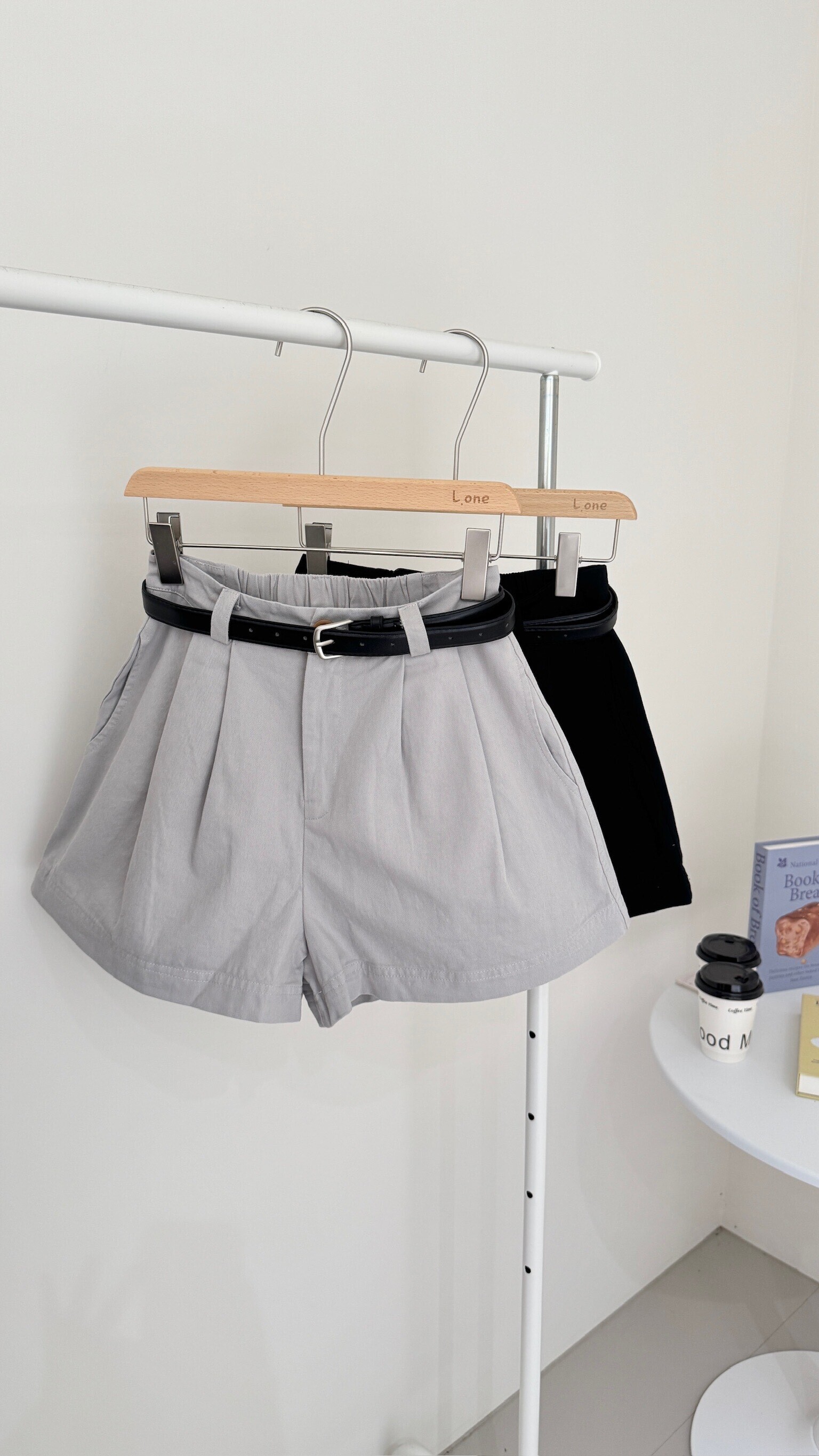 牛仔布皮帶四分褲