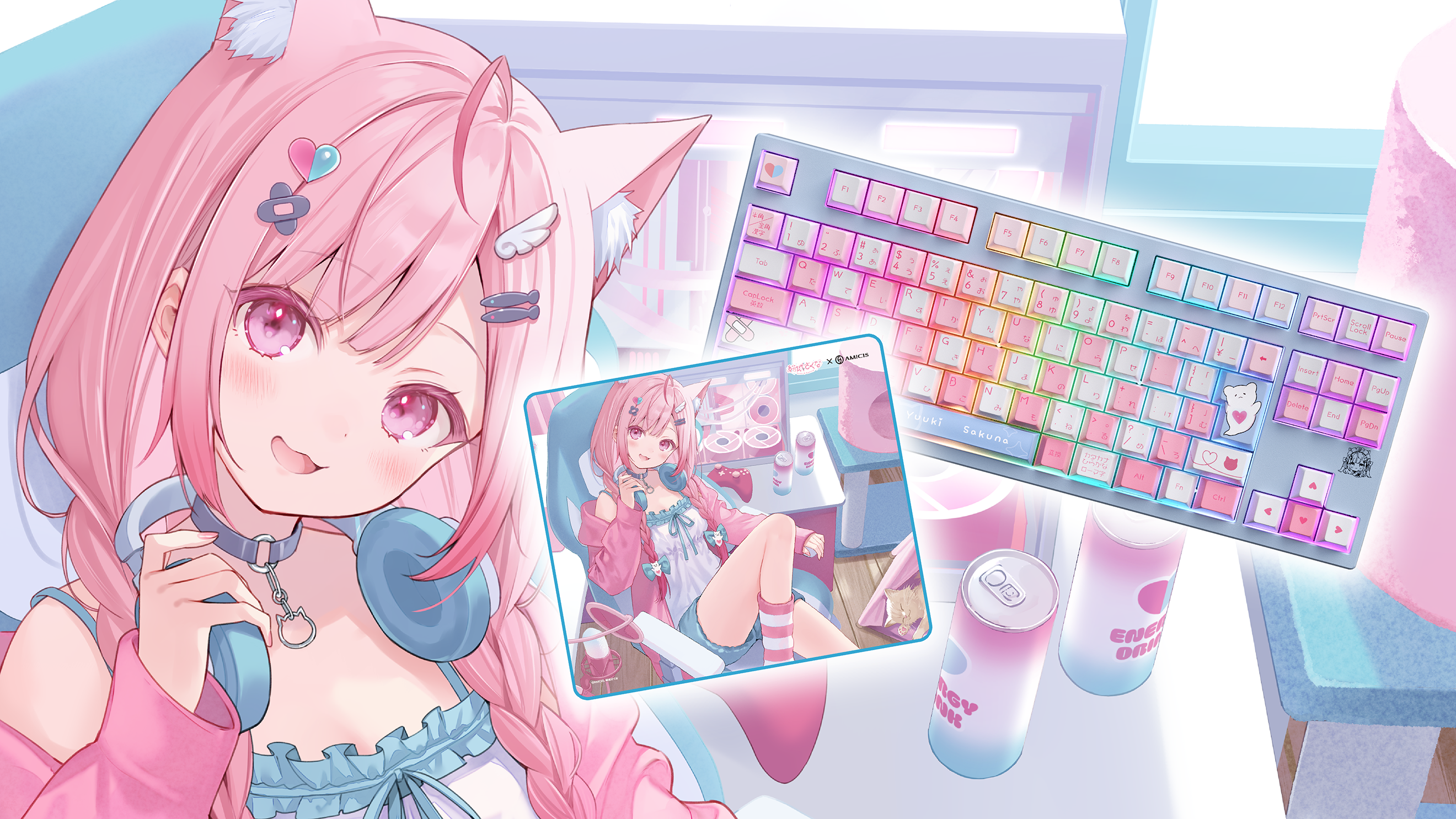 「ACG.GO」「預購」Vtuber 代購  結城さくな × AMICIS ゲーミングキーボード 80HE 日本語配列