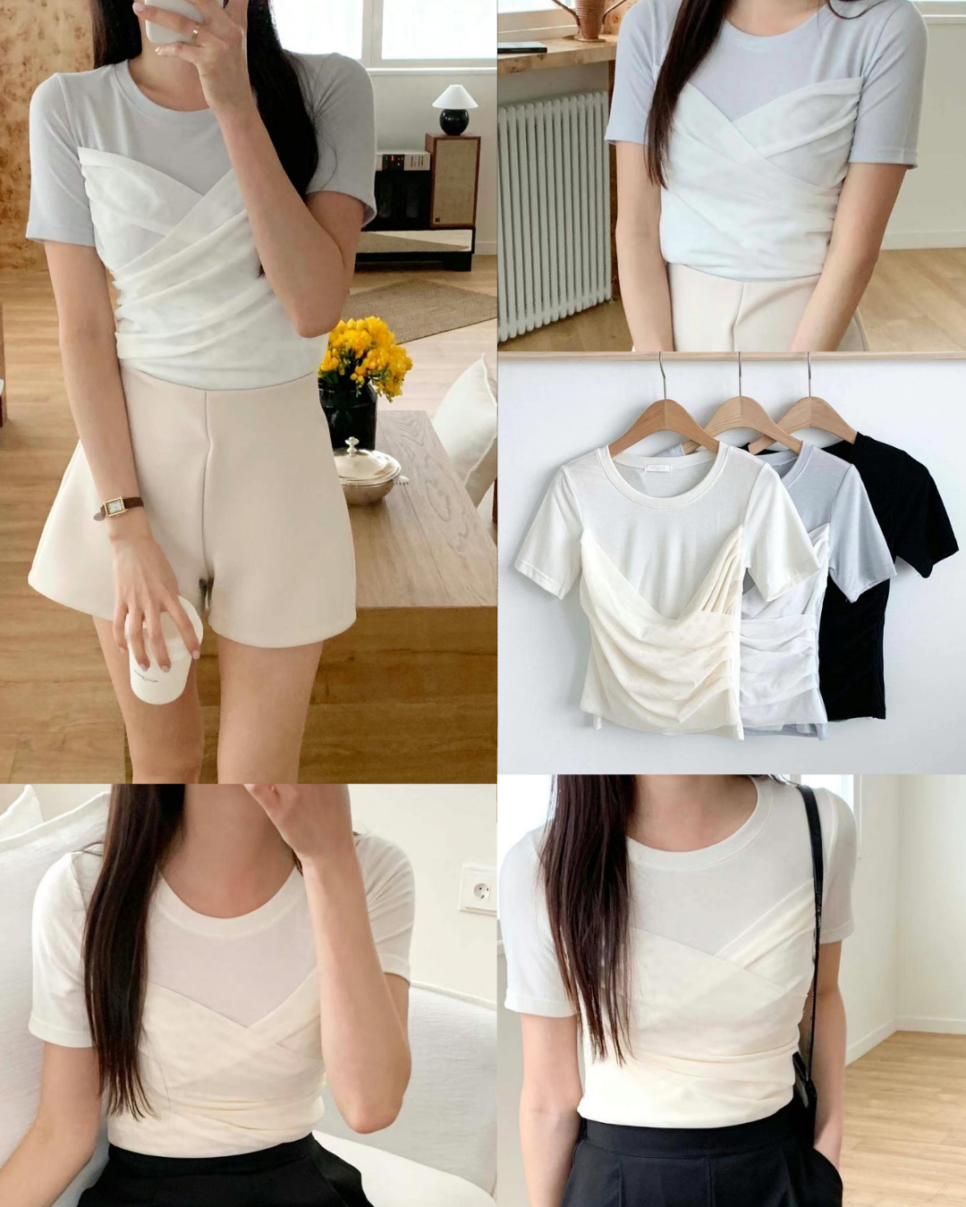 預 購 產 品 丨韓國女裝 -  氣質拼色圓領短袖上衣 Made In Korea（ 預計兩星期後發貨 ）