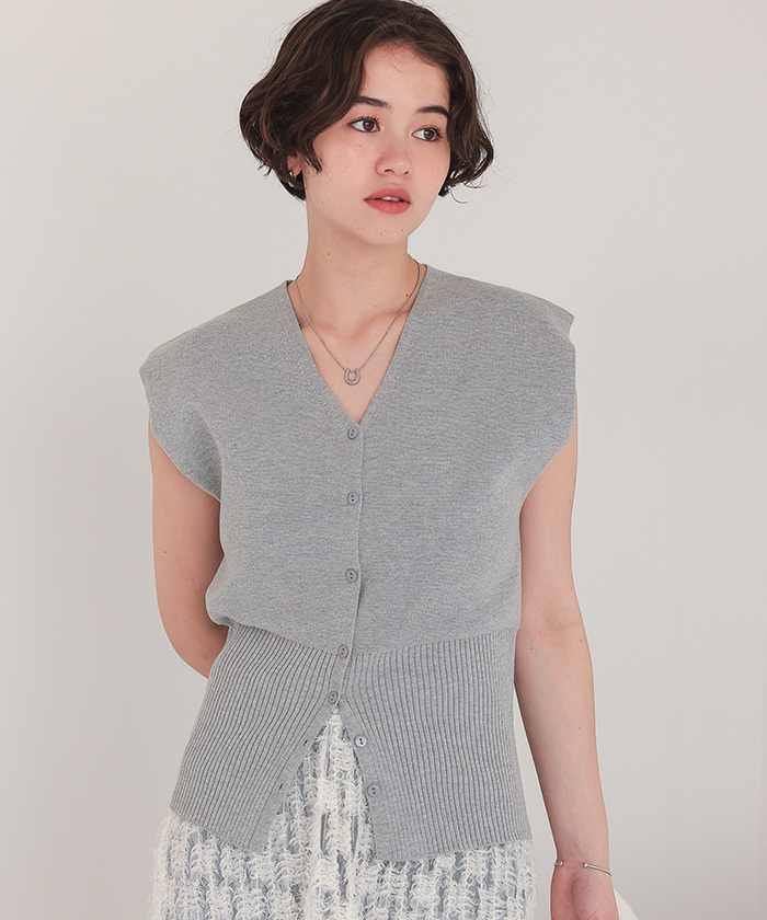 titivate ノースリーブVネックリブニットベスト 灰L（AFXP4343）